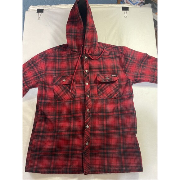 Mens Dickies Red Plaid Lined Jacket With Hood Size Large 42-44 - Picture 2 of 9